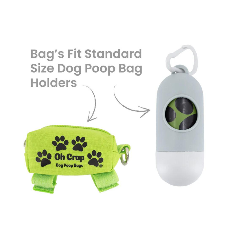Oh Crap Compostable Dog Poop Bags fit standard size poop bag holders