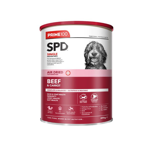 Prime100 SPD Air Dried Beef & Carrot Dry Dog Food 600G