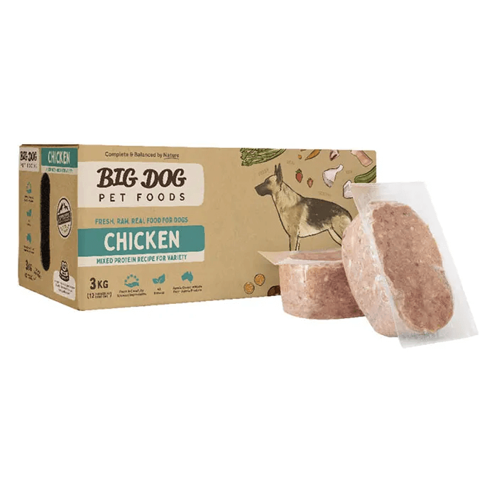 Big Dog BARF chicken raw dog food patties - a mild single protein for starting a 7-day raw transition