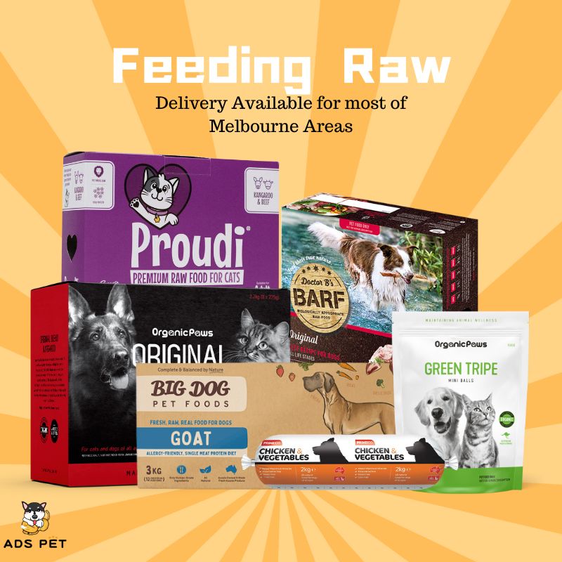 Raw and BARF dog food brands stocked at ADS Pet Store Melbourne, including Big Dog, Proudi and Organic Paws