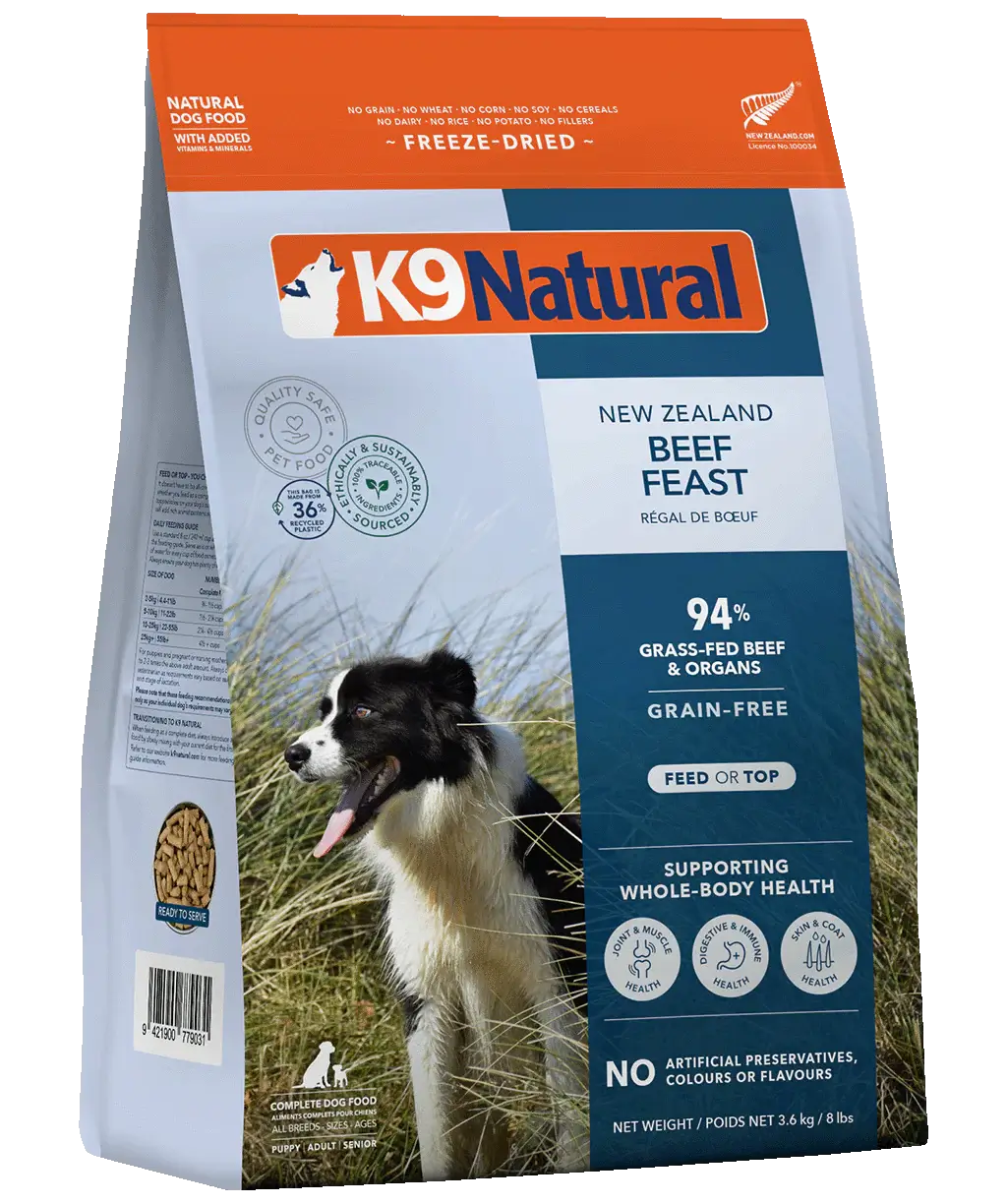 K9 Natural Beef Feast freeze-dried dog food 3.6kg - premium freeze-dried raw nutrition
