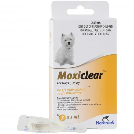 Moxiclear flea and worming spot-on treatment for dogs 4–10 kg, 3 pack