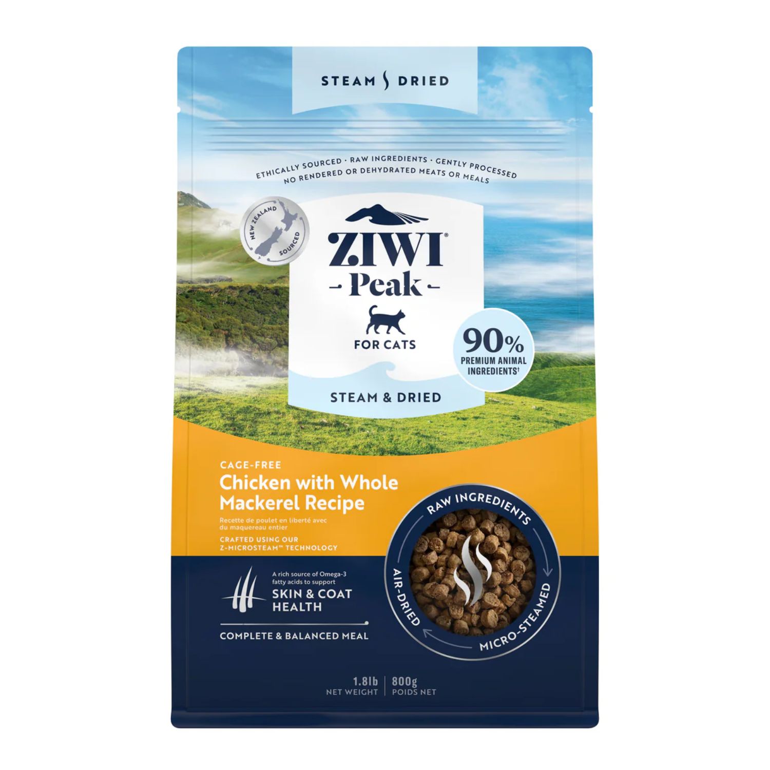 ziwi peak chicken and mackerel steam dried cat food 800g
