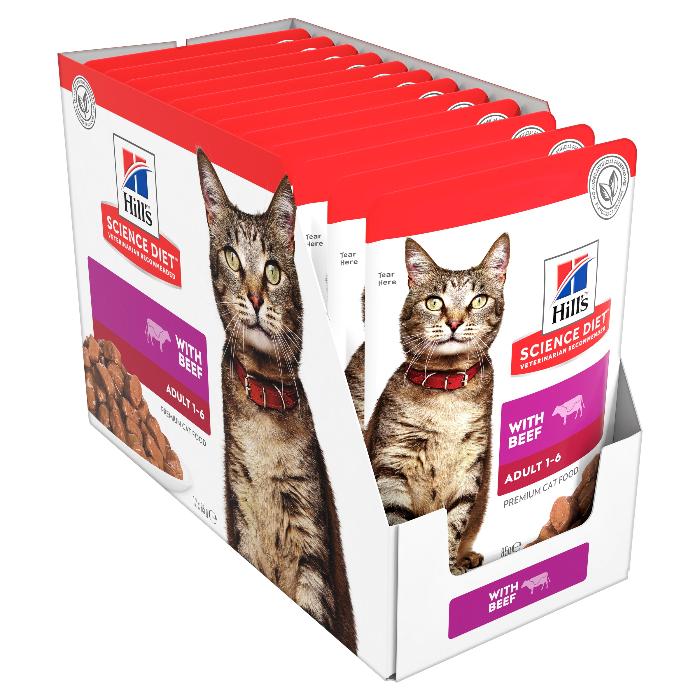 hills science diet beef wet cat food pouches 85gx12