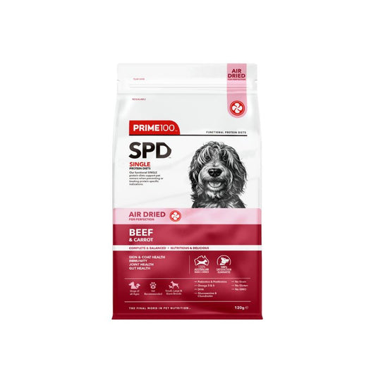 prime100 spd air dried beef and carrots dog food 2.2kg