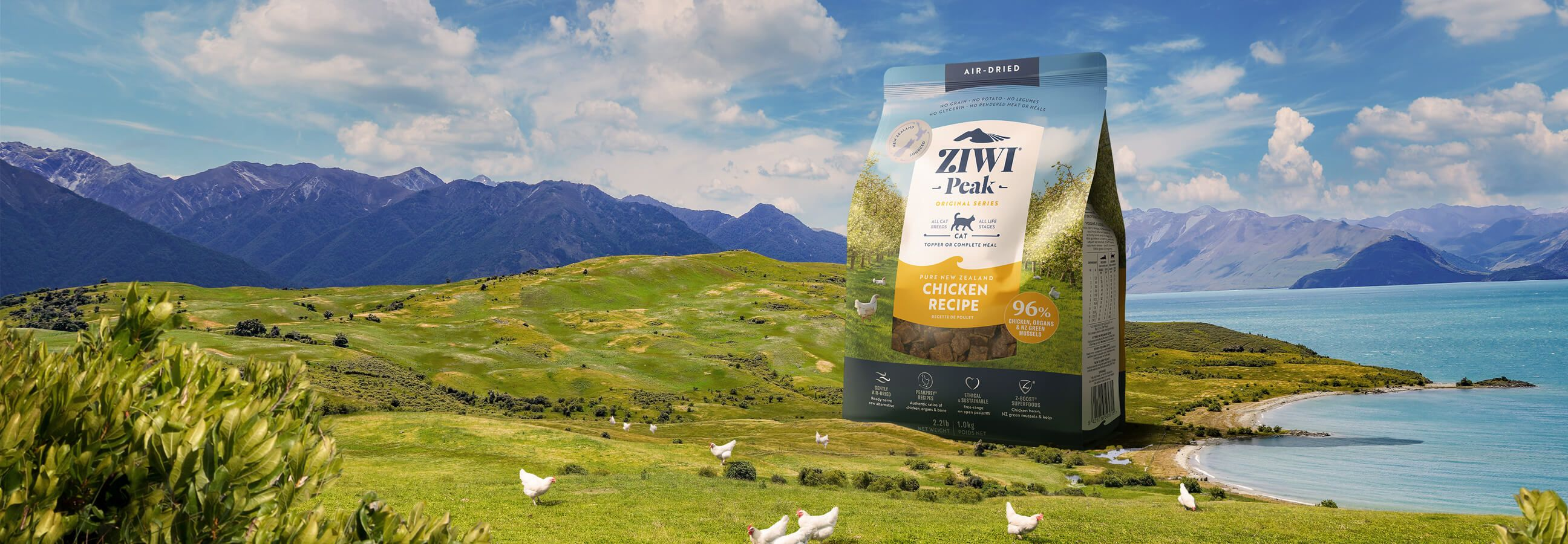 ziwi peak air dried chicken cat food in a new zealand chicken farm