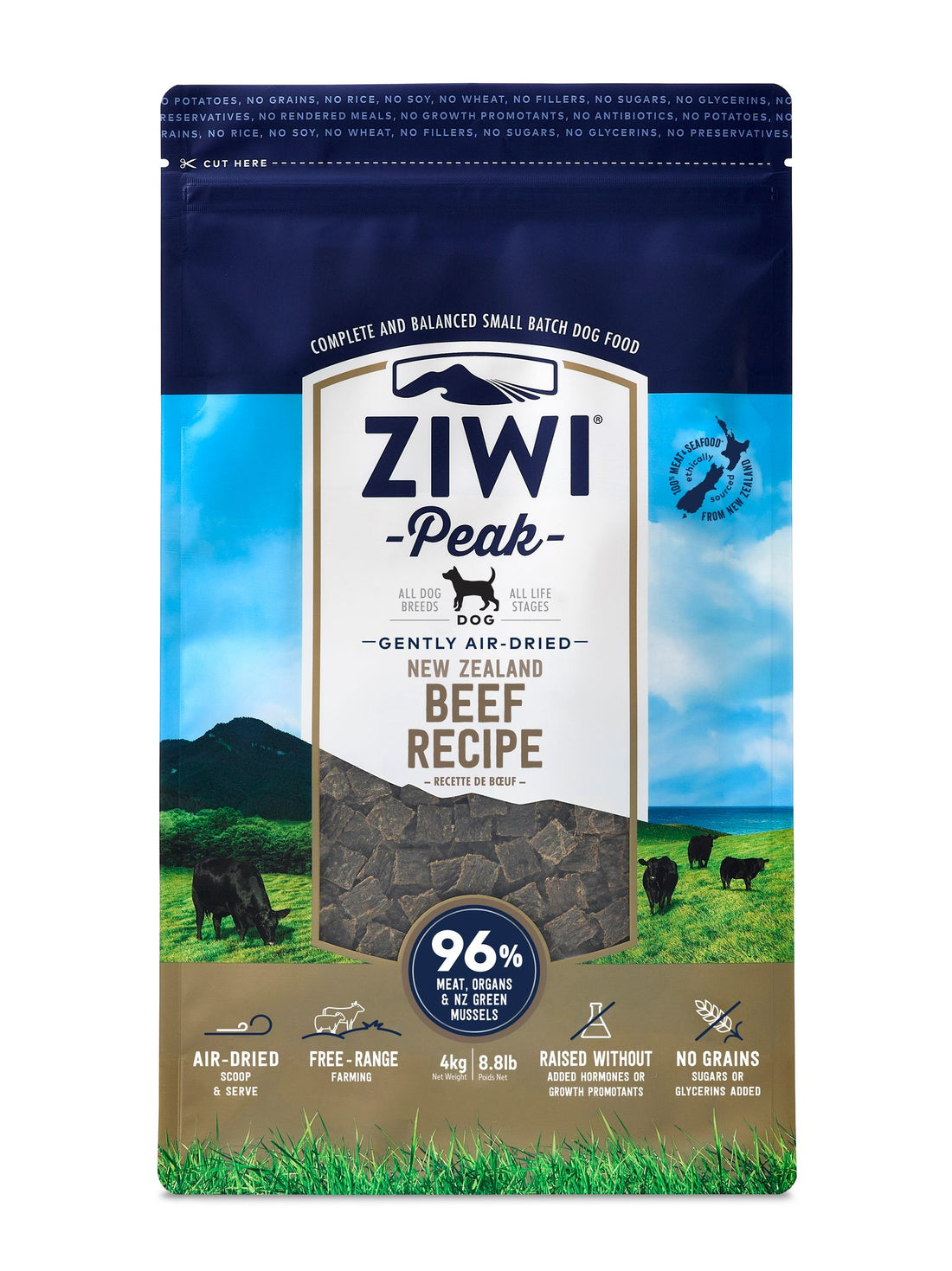 ziwi peak grain free beef air dried dog food 4kg