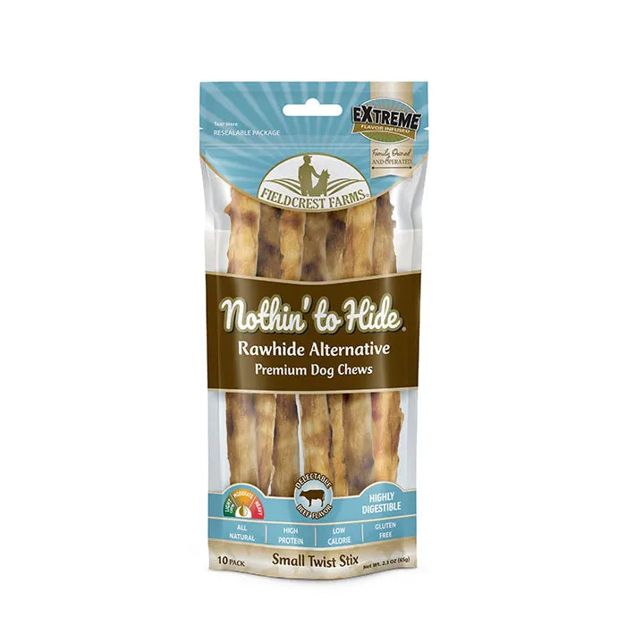 NOTHIN' TO HIDE Dog Treats Small Twist Stix Beef 10 Pack