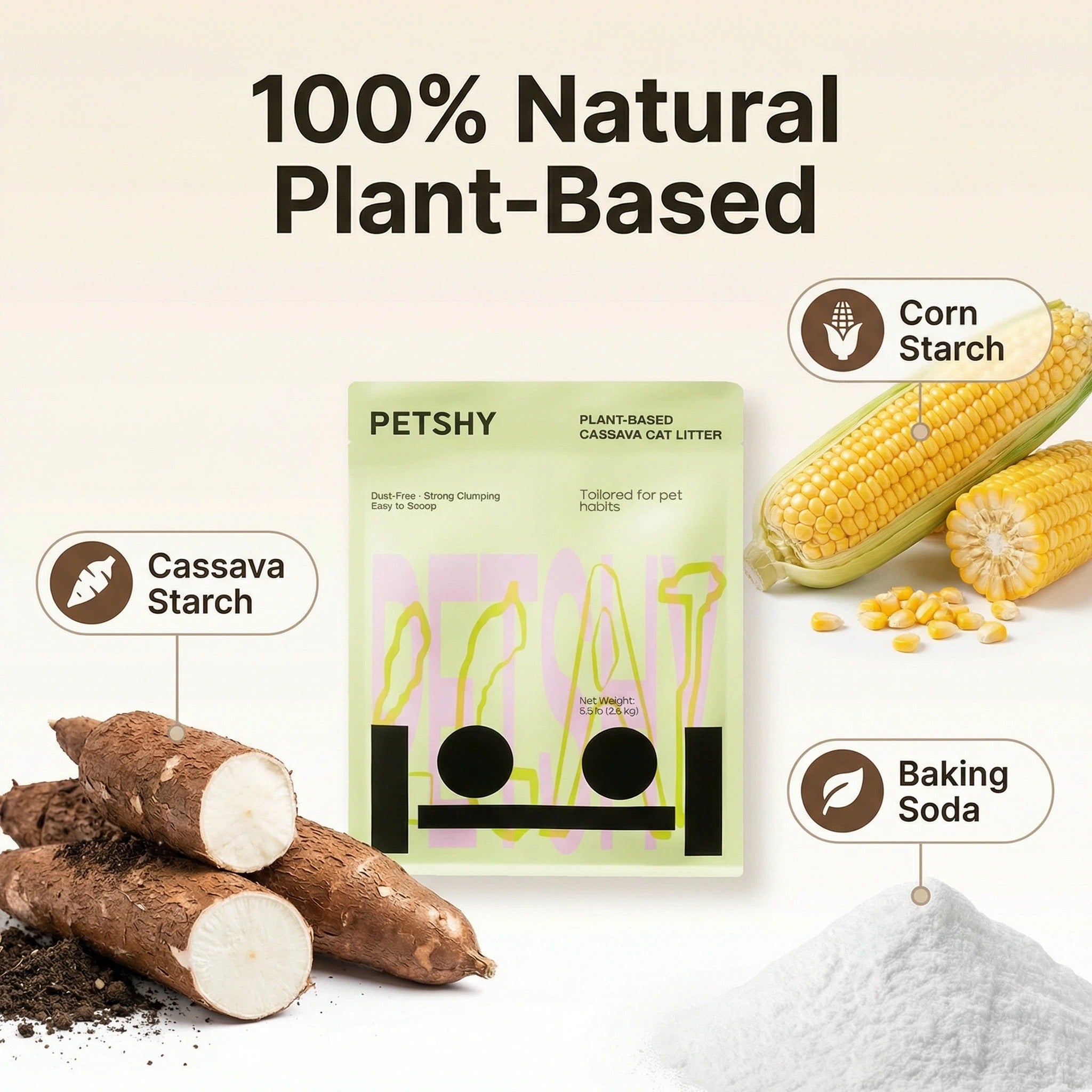 PETSHY Plant Based Cassava Cat Litter