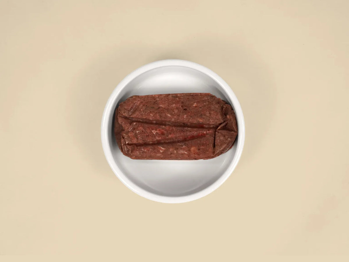 Big Dog Kangaroo raw cat food patty served in a bowl