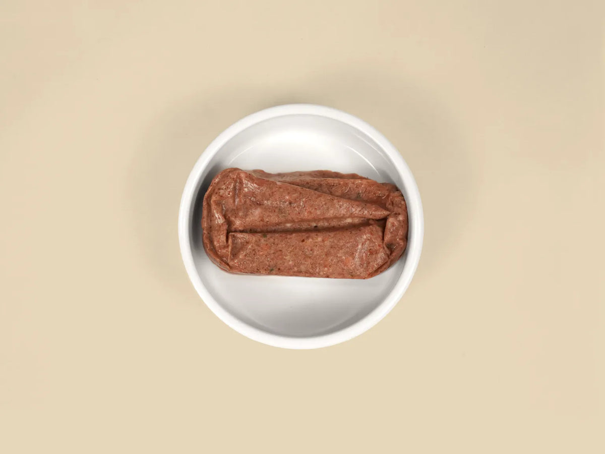 Big Dog Turkey raw cat food patty served in a bowl