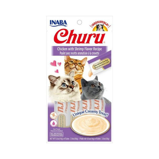 INABA Churu Purées Chicken with Shrimp Flavor Cat Treats 4x16G