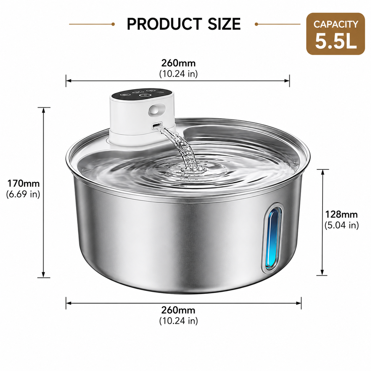 ADS Pet Wireless Automatic Stainless Steel Deep Pet Water Fountain