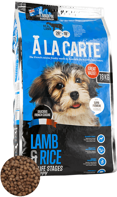A LA CARTE Lamb & Rice All Life Stages Dry Dog Food with kibble display