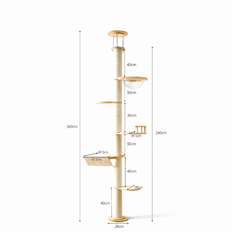 ADS Pet Solid Wood Floor-to-Ceiling Cat Tower size
