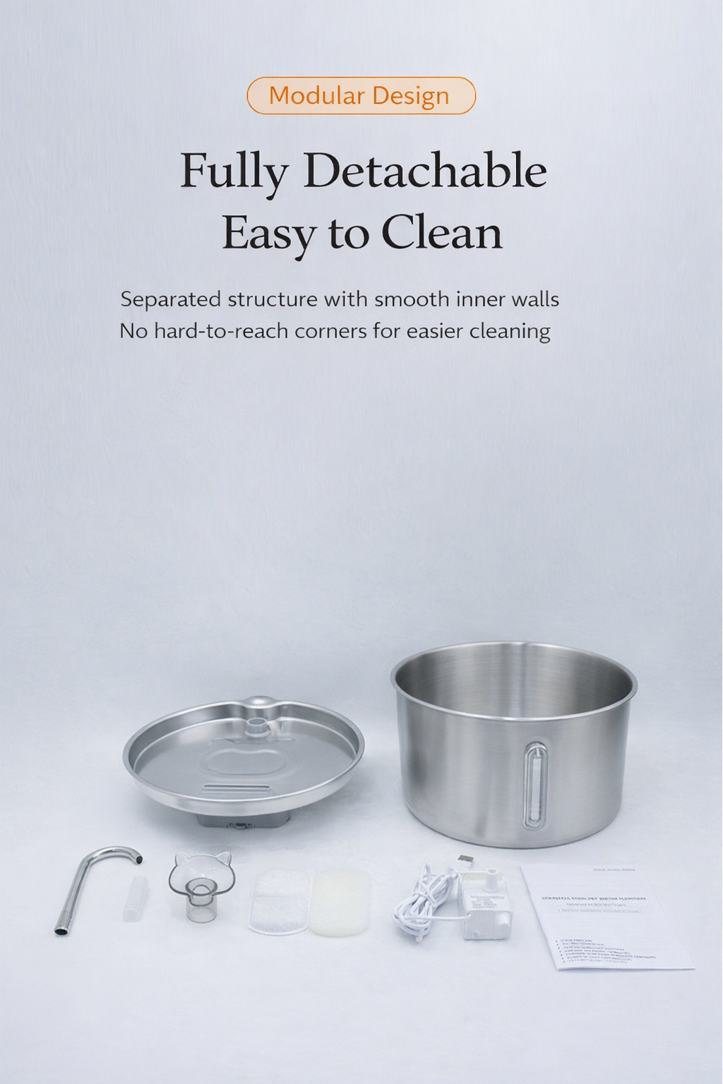 ADS Pet Stainless Steel Water Fountain Automatic Drinker w Visible Water Level Window