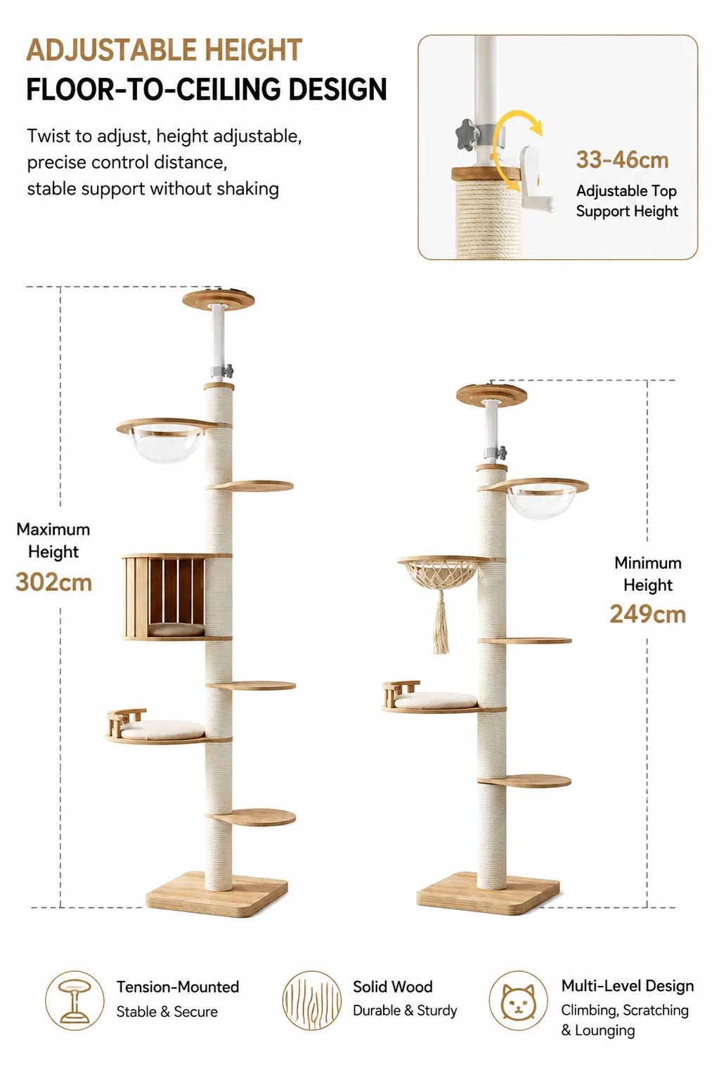 ADS PET Adjustable Floor-to-Ceiling Cat Tower V01
