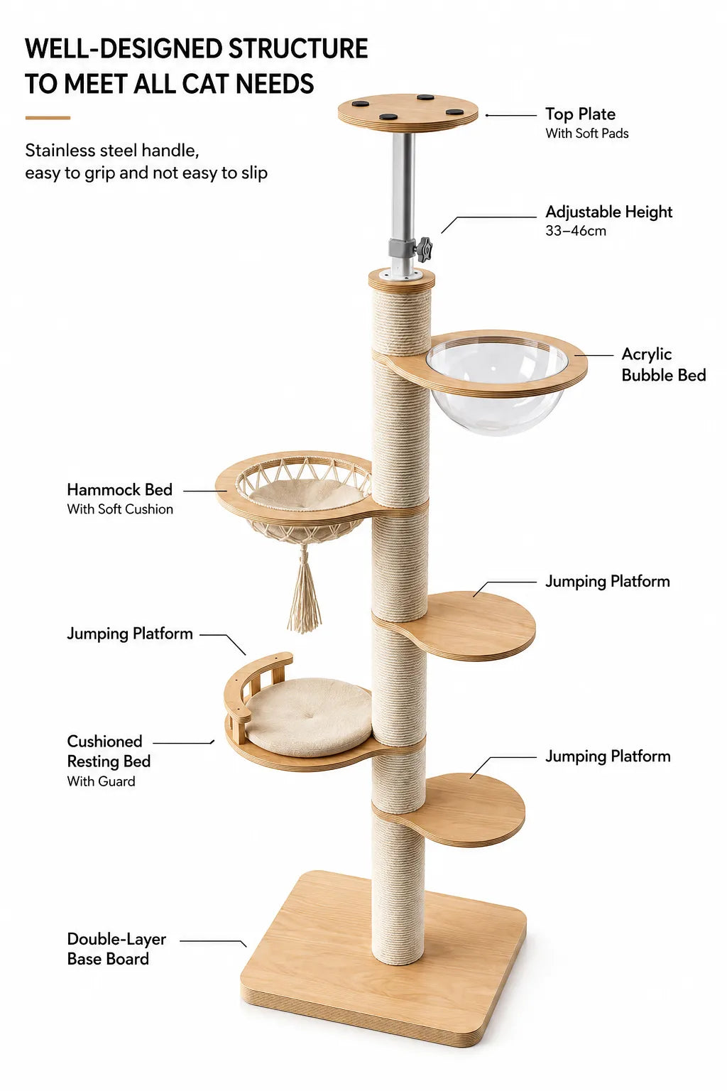 ADS PET Adjustable Floor-to-Ceiling Cat Tower V01