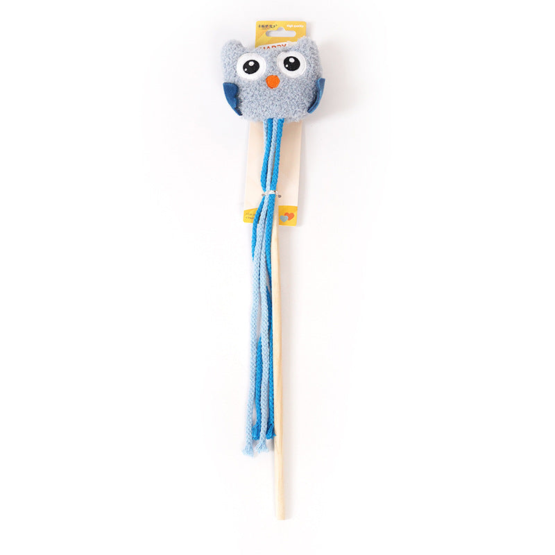 BELOVED Pet Animal Face Wand Teaser Interactive Cat Toy 43cm owl