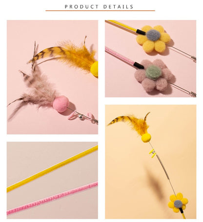 BELOVED Pet Flower Feather with Ball & Bell Wand Teaser Interactive Cat Toy 60cm 1