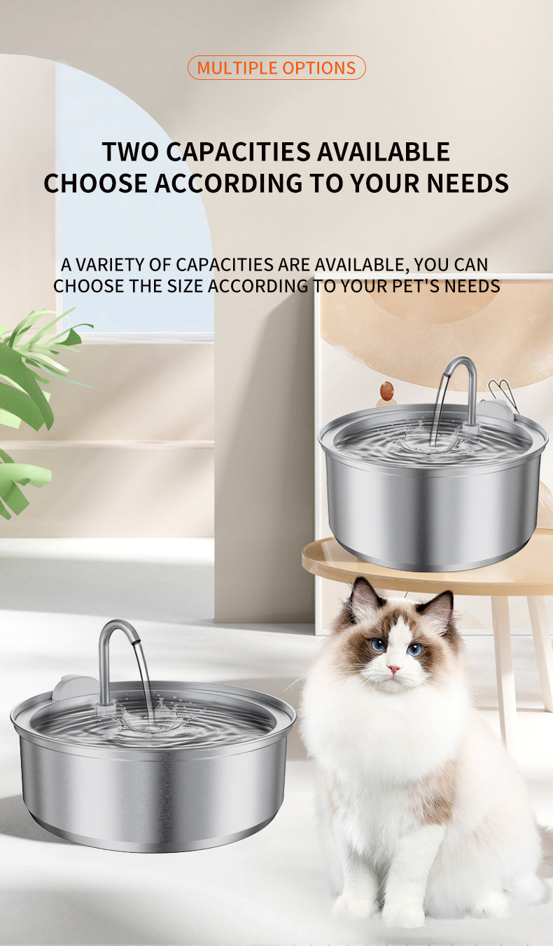 ADS Pet Stainless Steel Cat Water Fountain Automatic Drinker 3L