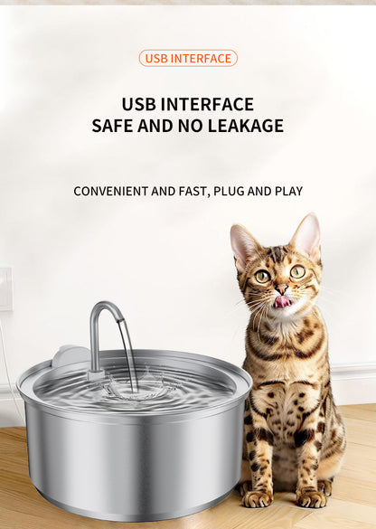 ADS Pet Stainless Steel Cat Water Fountain Automatic Drinker 3L