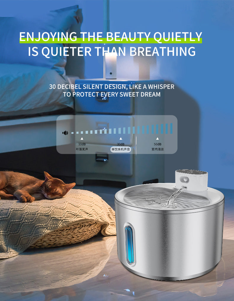 ADS Pet Wireless Stainless Steel Water Fountain Automatic Drinker 4L