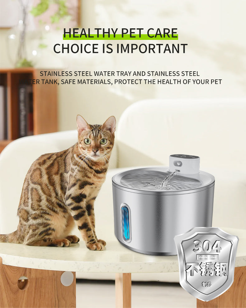 ADS Pet Wireless Stainless Steel Cat Water Fountain Automatic Drinker