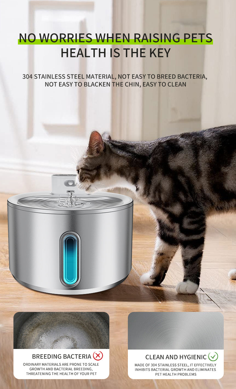 ADS Pet Wireless Stainless Steel Cat Water Fountain Automatic Drinker