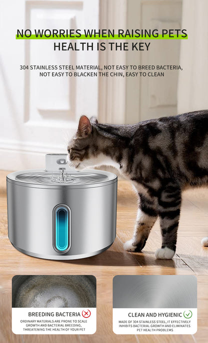 ADS Pet Wireless Stainless Steel Cat Water Fountain Automatic Drinker