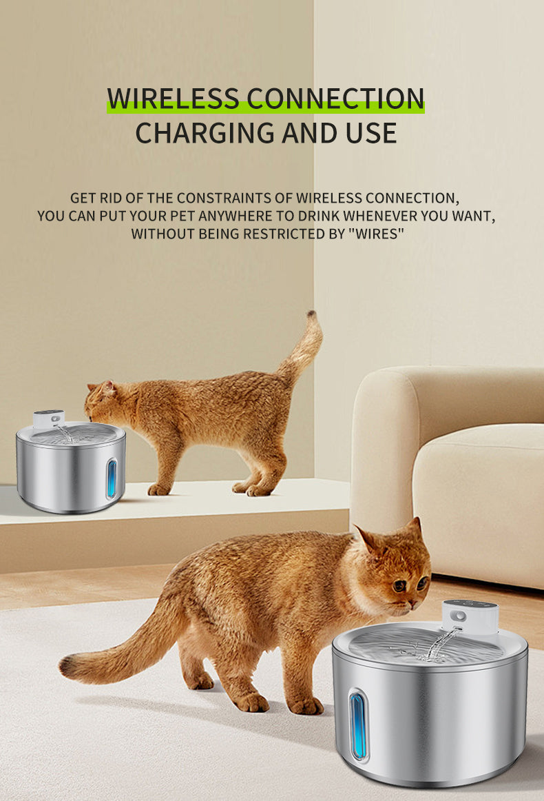 ADS Pet Wireless Stainless Steel Water Fountain Automatic Drinker 4L