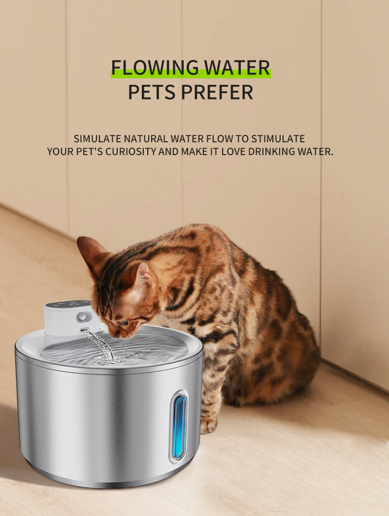 ADS Pet Wireless Stainless Steel Water Fountain Automatic Drinker 4L