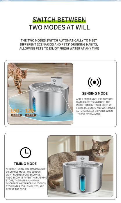 ADS Pet Wireless Stainless Steel Cat Water Fountain Automatic Drinker