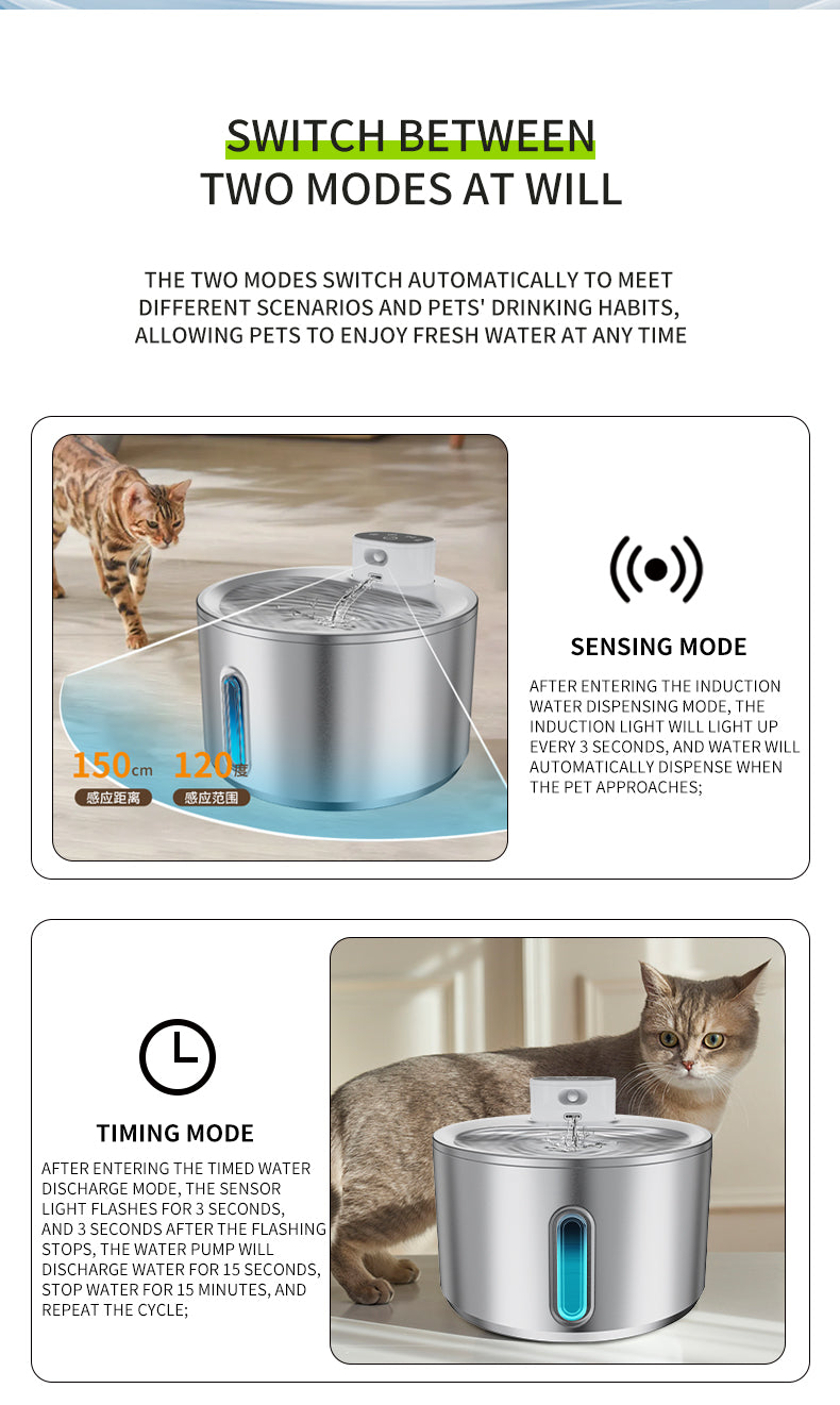 ADS Pet Wireless Stainless Steel Water Fountain Automatic Drinker 4L