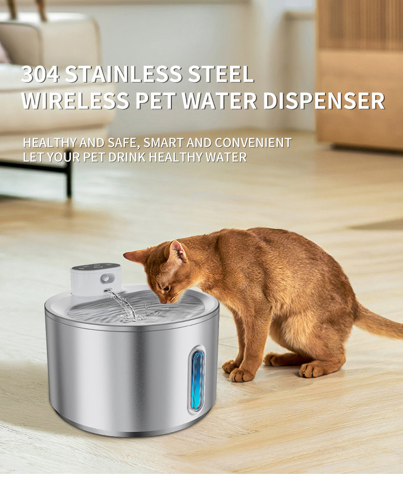ADS Pet Wireless Stainless Steel Water Fountain Automatic Drinker 4L