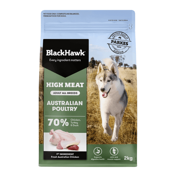BLACK HAWK High Meat Australian Poultry Dry Dog Food 2kg front packaging