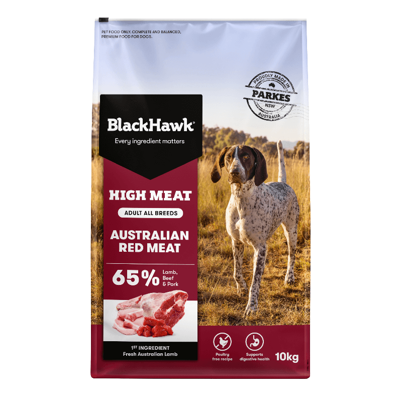 BLACK HAWK High Meat Australian Red Meat Dry Dog Food 10kg front packaging