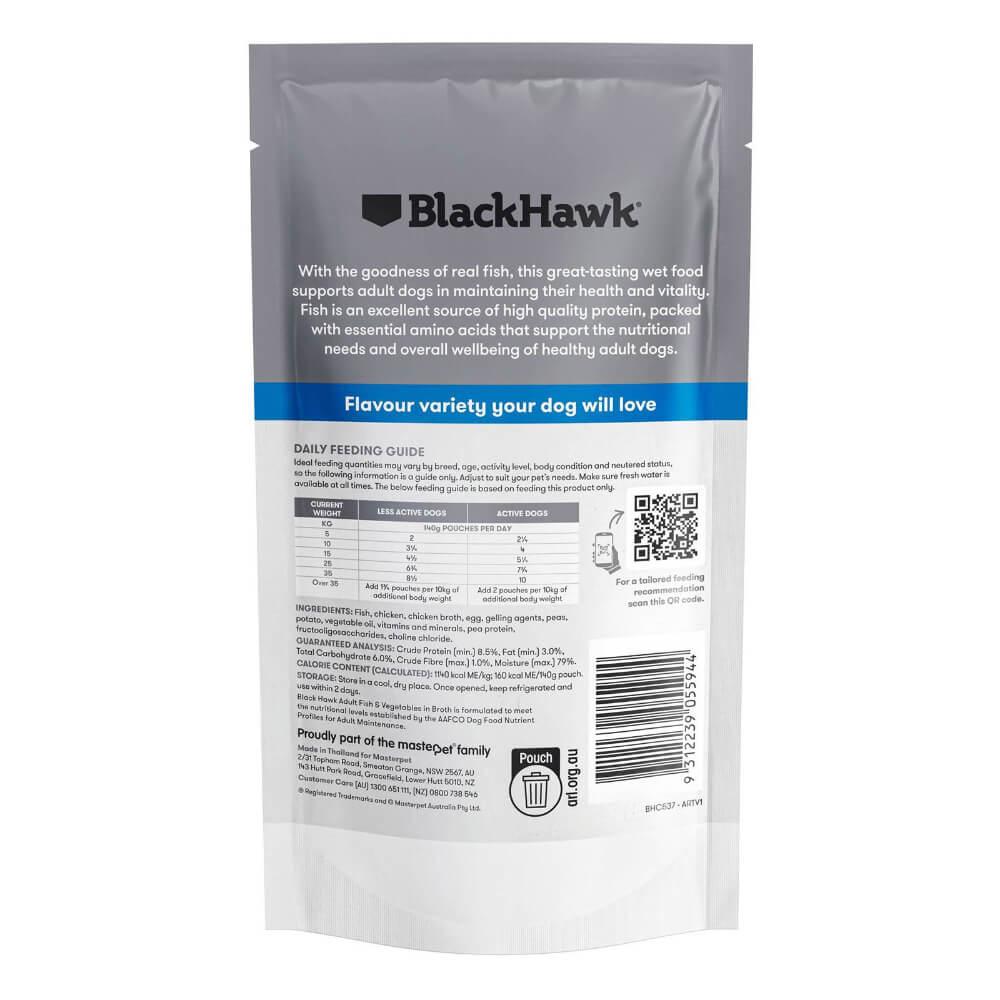 BLACK HAWK Original Adult Fish And Vegetables Wet Dog Food Pouches 140g back