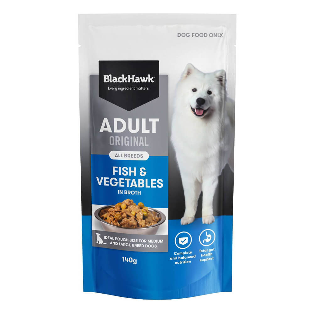 BLACK HAWK Original Adult Fish And Vegetables Wet Dog Food Pouches 140g front