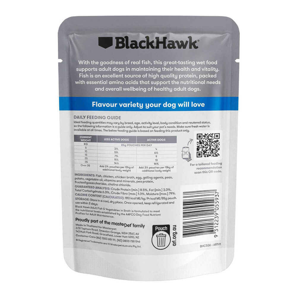 BLACK HAWK Original Adult Fish And Vegetables Wet Dog Food Pouches 85g back