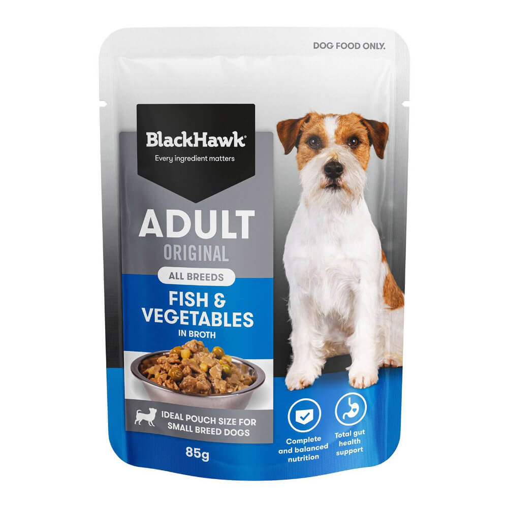 BLACK HAWK Original Adult Fish And Vegetables Wet Dog Food Pouches 85g front