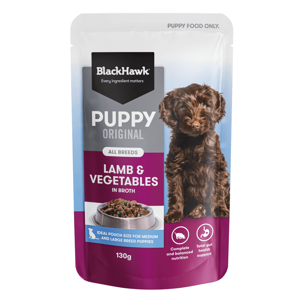 BLACK HAWK Original Puppy Lamb & Vegetables Wet Dog Food 130g front