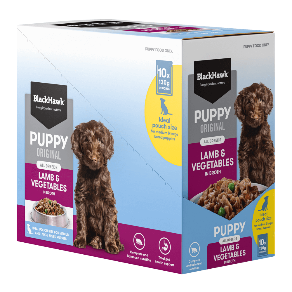 BLACK HAWK Original Puppy Lamb & Vegetables Wet Dog Food 130gx10 box front