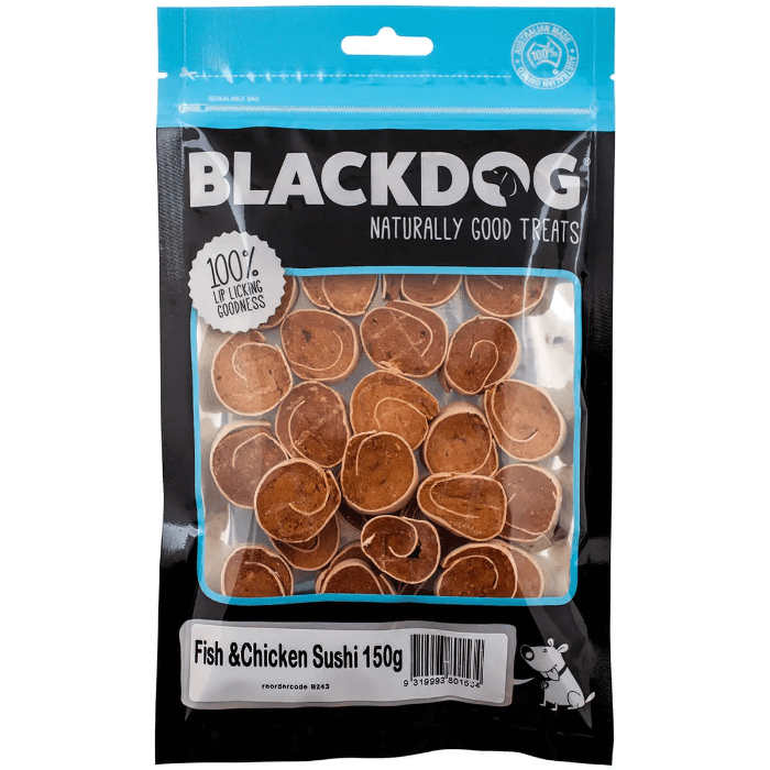blackdog dog treats fish and chicken sushu 150g