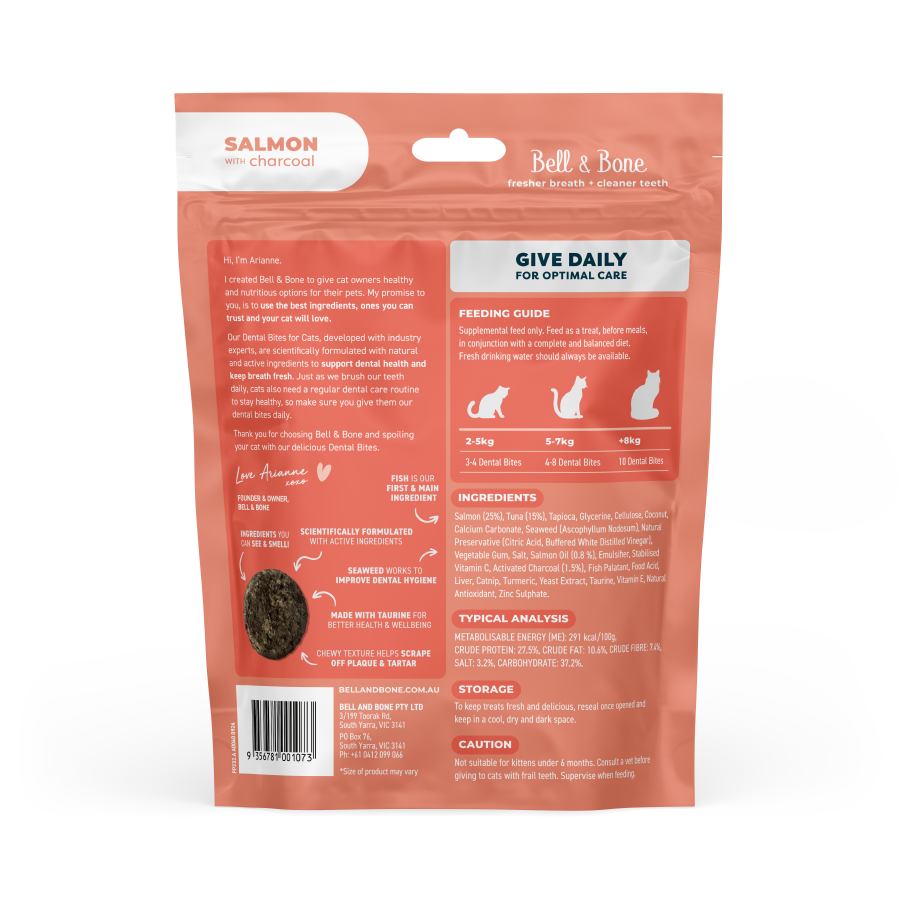 Bell & Bone Dental Bites Salmon With Charcoal Cat Treats 80G