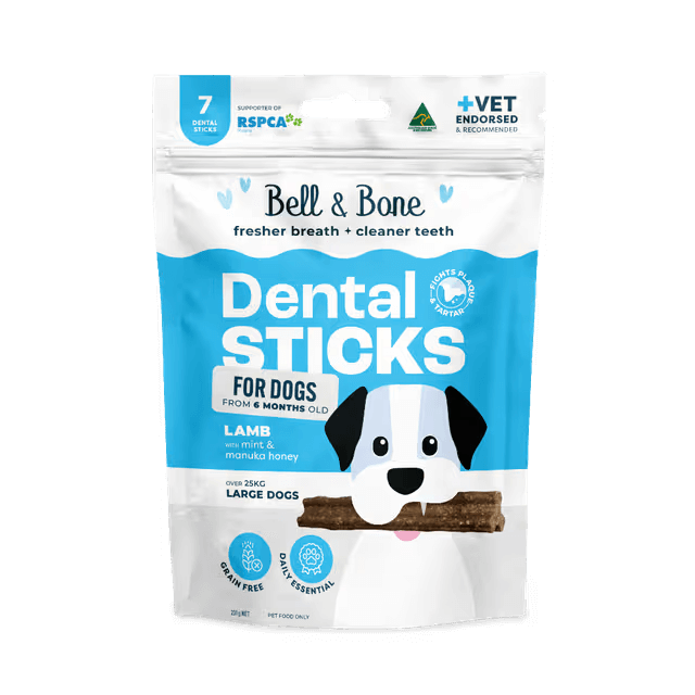Bell & Bone Dental Stick Lamb, Mint, Manuka Honey Dog Treat 7 Pack for large dogs