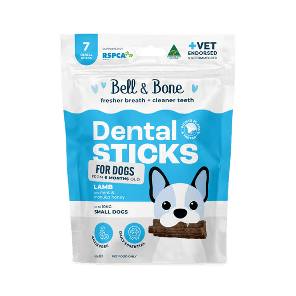 Bell & Bone Dental Stick Lamb, Mint, Manuka Honey Dog Treat 7 Pack for small dogs