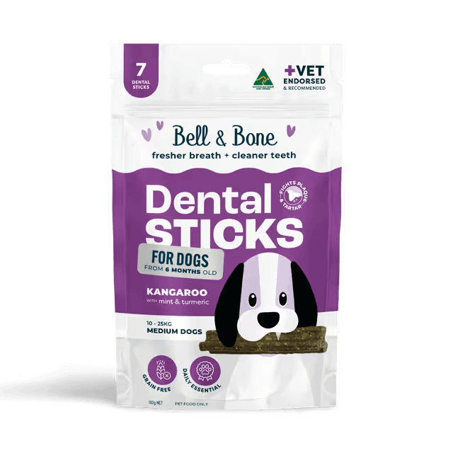 Bell & Bone Dental Sticks Kangaroo, Mint and Turmeric Dog Treat 7 Pack for large dogs