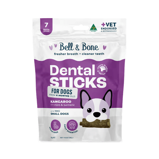 Bell & Bone Dental Sticks Kangaroo, Mint and Turmeric Dog Treat 7 Pack for small dogs