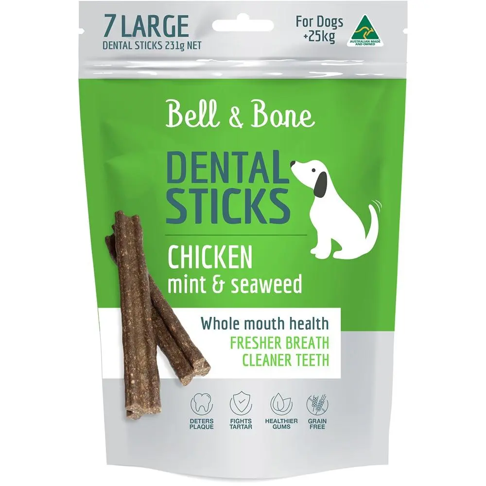 Bell & Bone Dental Stick Chicken, Mint, Seaweed Dog Treat large 7 Pack